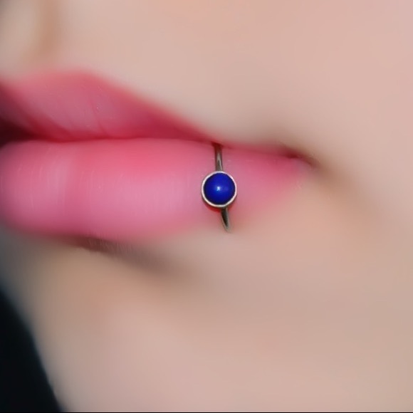 lapis lazuli lip ring hoop 20g 18g 16g 14g - Picture 2 of 8
